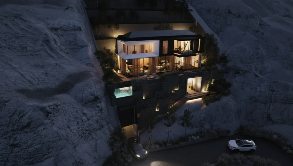 Exterior view of Moduline-designed villa in Lebanon showing structural framing3