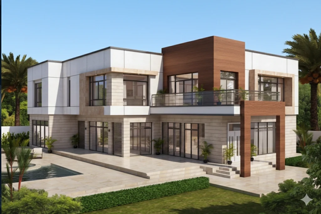 modern-villa-facade-nadd-al-sheba | Moduline Engineering Consultancy