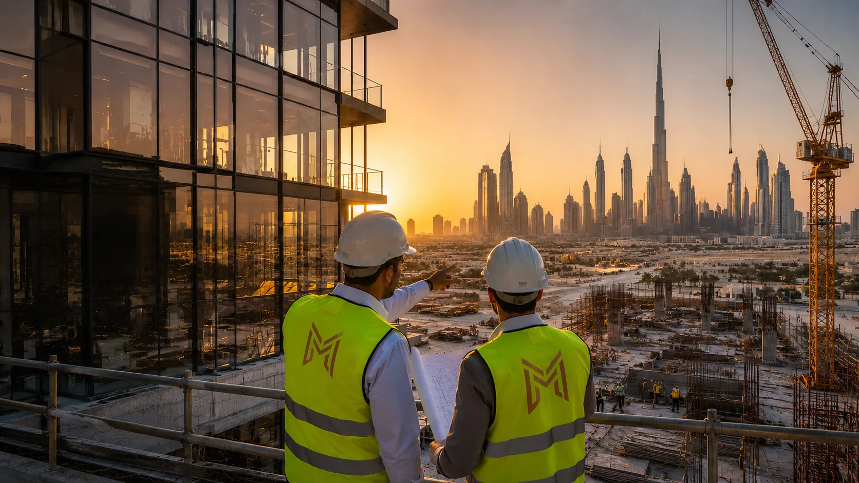 Construction supervision engineers on site in Dubai overseeing building project — Moduline Engineering Consultancy UAE