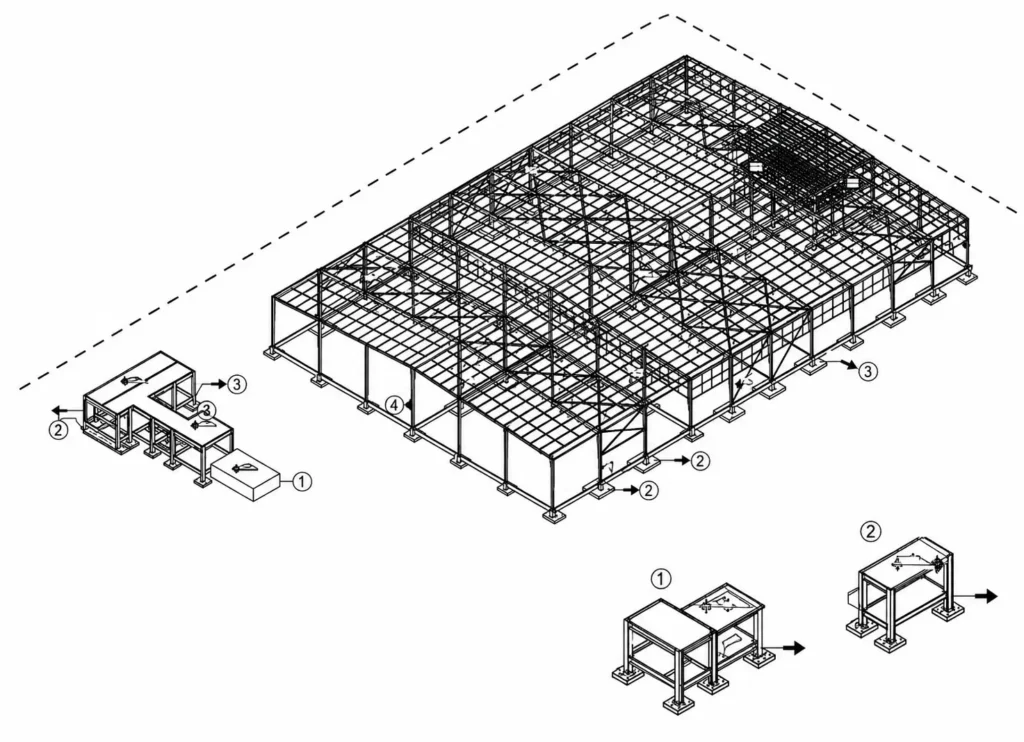 Technical steel frame construction diagram for Al Fayha Factory | Moduline Engineering Consultancy
