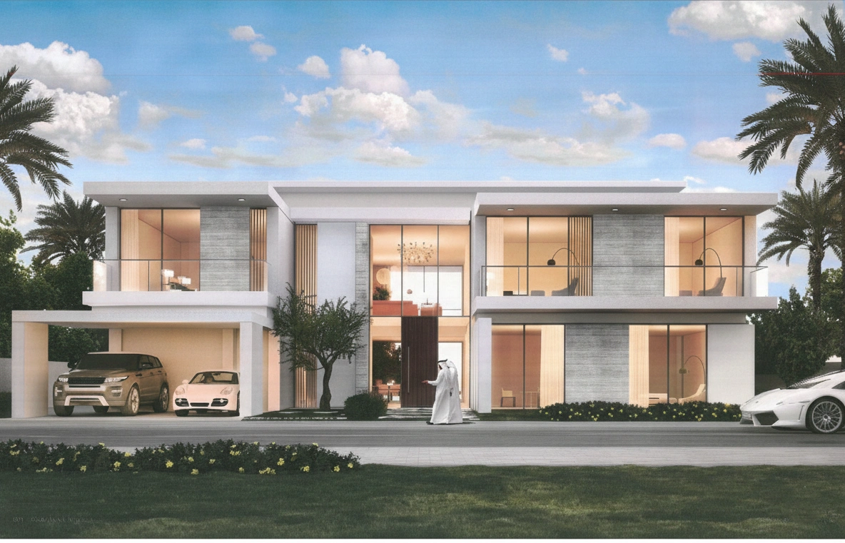 Modern residential villa exterior design in Dubai Hills Estate by Moduline Engineering Consultancy