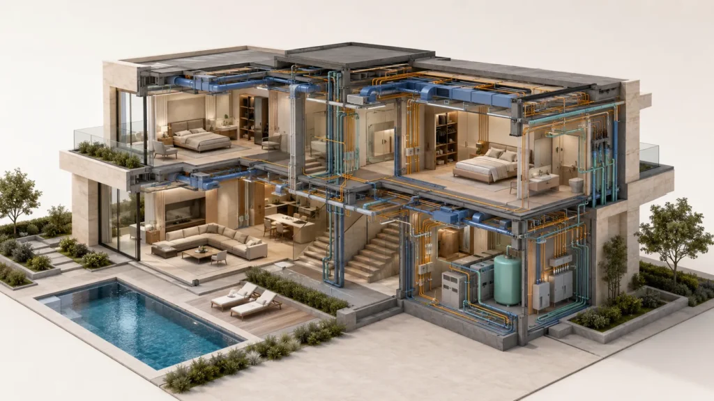 Architectural structural and MEP coordination for villa design in Dubai